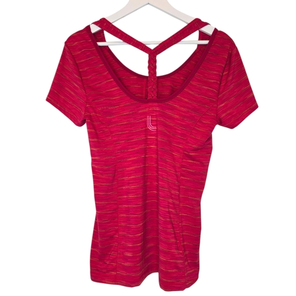 LOLE Smash Tee Red Sea Mix Women's Medium Braided Open‎ Back Activewear Yoga Top - Picture 2 of 11